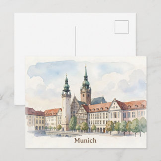 Carte Postale art aquarelle Munich Allemagne