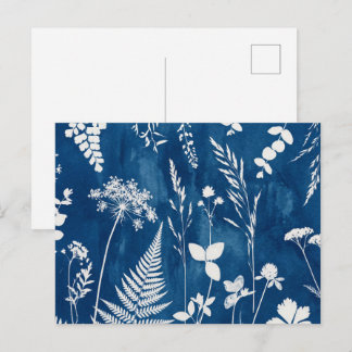 Carte Postale Art botanique de fougère au cyanotype bleu indigo