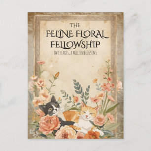 Carte Postale Art botanique vintage floral félin cottagecore