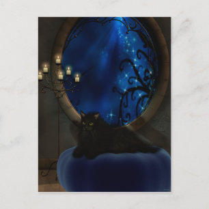 Carte Postale Art Chat Imaginaire Bleu de minuit