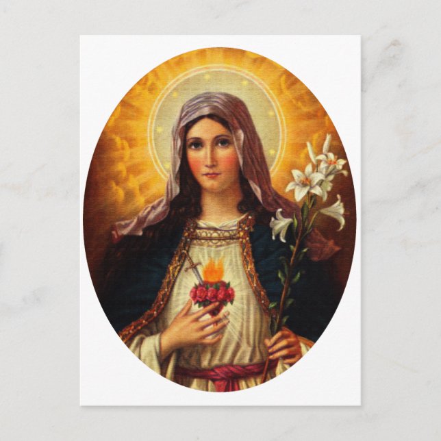 Carte Postale Art chrétien du Sacré Coeur de Jésus et Marie (Devant)
