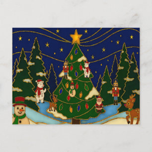 Carte Postale Art cloisonné Forêt fantaisiste Noël Classique