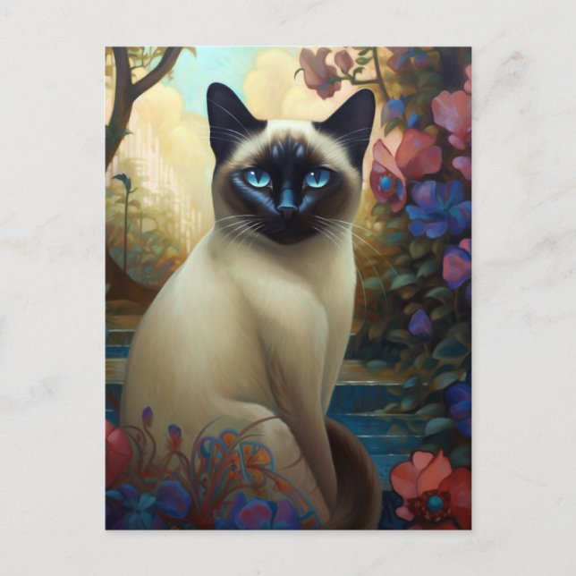 Carte Postale Art coloré Chat Siamais (Devant)