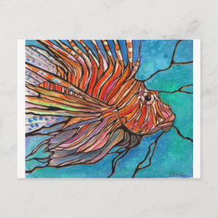 Carte Postale Art Coloré Lionfish "Verre Tiré" Style Art!