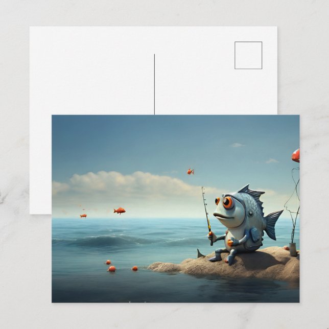 Carte Postale Art conceptuel de la pêche du poisson (Devant / Derrière)