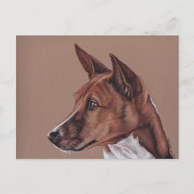 Carte postale Art crayon de couleur Basenji (Devant)
