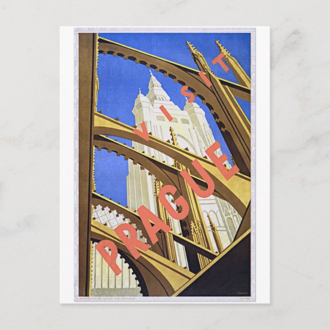 Carte Postale Art d'affiche de Vintage voyage de Prague de (Devant)