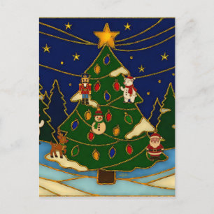 Carte Postale Art de cloisonné Forêt fantaisiste Noël classique