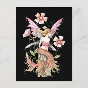 Carte Postale Art de Fée à Fleur Rose