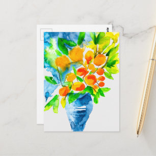 Carte Postale Art de fruit kumquat orange aquarelle