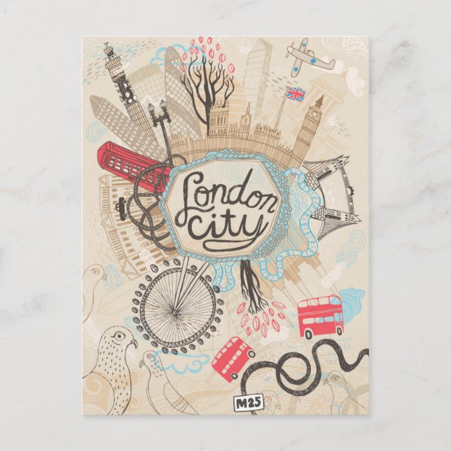 Carte Postale Art de griffonnage de ville de Londres (Devant)