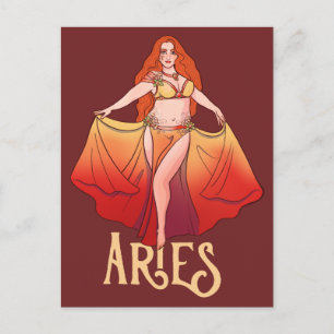 Carte Postale Art de la déesse du zodiaque Bélier Danseuse du ve