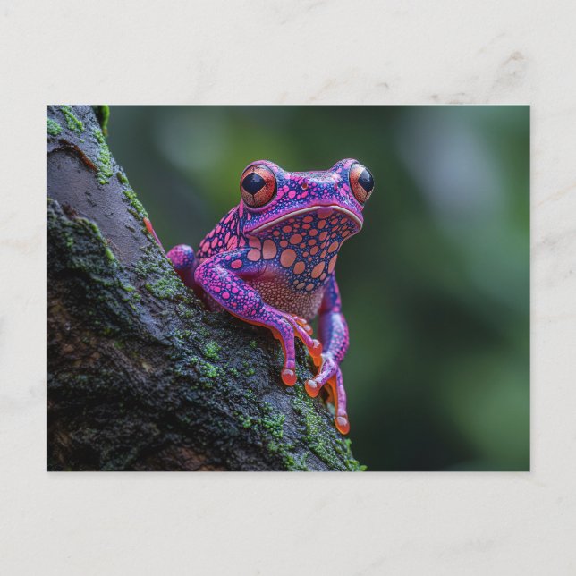Carte Postale Art de la grenouille à arbre rose et pourpre (Devant)