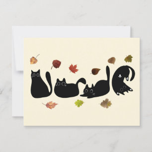 Carte Postale Art de la ligne de chat avec feuilles d'automne