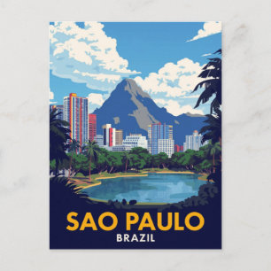 Carte Postale Art de la skyline rétro de São Paulo Brésil