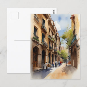 Carte Postale Art de l'aquarelle de Barcelone