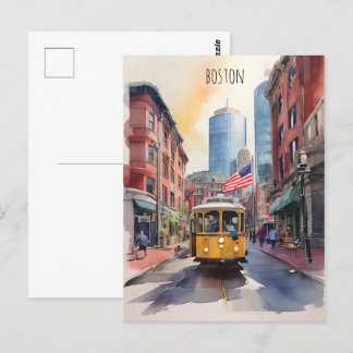 Carte Postale Art de l'aquarelle de Boston