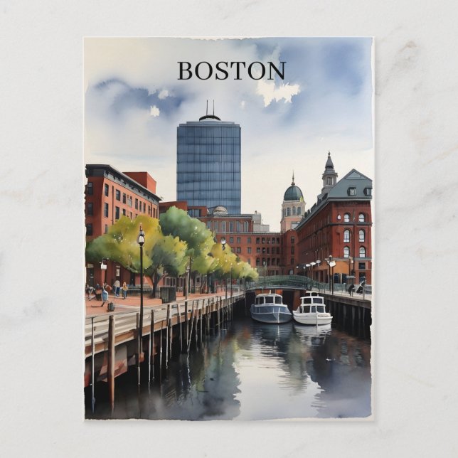 Carte Postale Art de l'aquarelle de Boston (Devant)