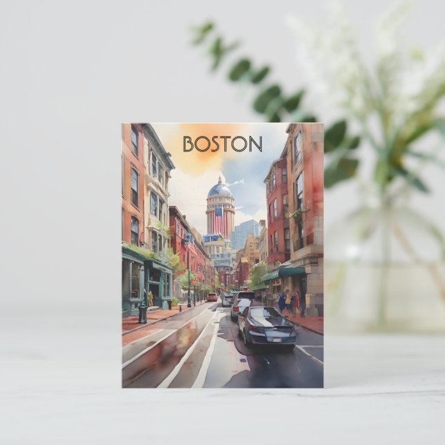 Carte Postale Art de l'aquarelle de Boston (Debout devant)