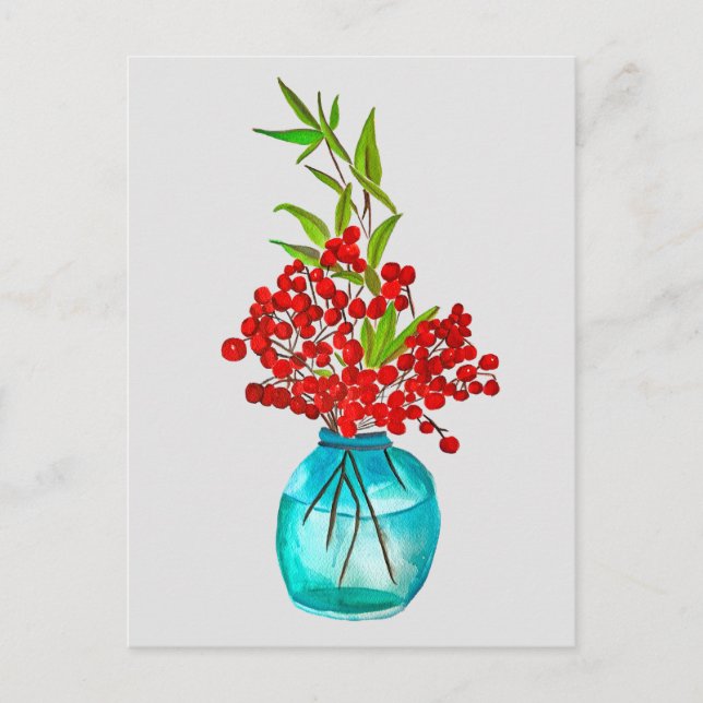 Carte Postale Art de l'aquarelle Red Berries (Devant)