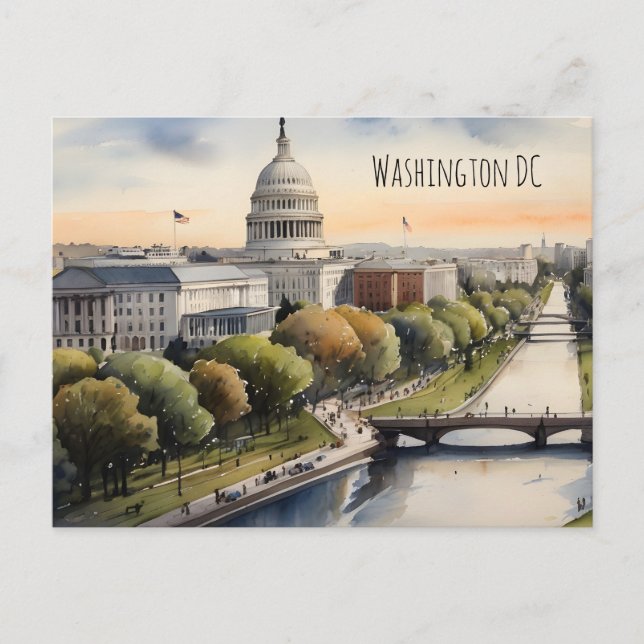 Carte Postale Art de l'aquarelle Washington DC (Devant)