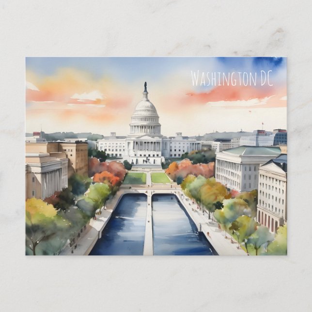 Carte Postale Art de l'aquarelle Washington DC (Devant)