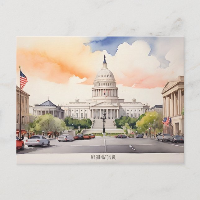 Carte Postale Art de l'aquarelle Washington DC (Devant)