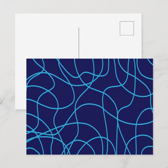 Carte Postale Art de ligne dans les bleus contrastés (Devant / Derrière)