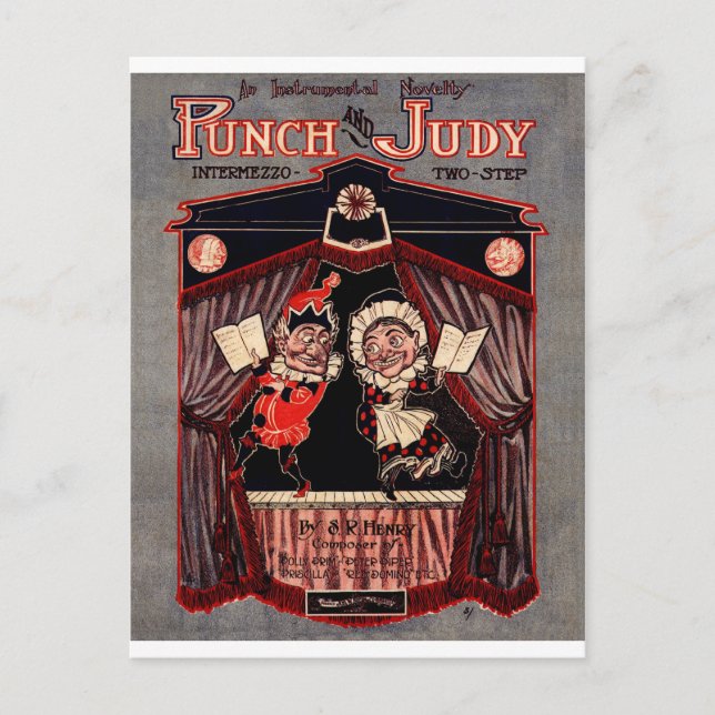 Carte Postale Art de l'illustration des marionnettes Punch et Ju (Devant)
