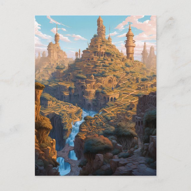 Carte Postale Art de l'Imaginaire de la cité de pierre antique (Devant)