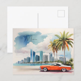Carte Postale Art de Miami aquarelle