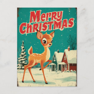 Carte Postale Art de Noël cerf vintage joyeux