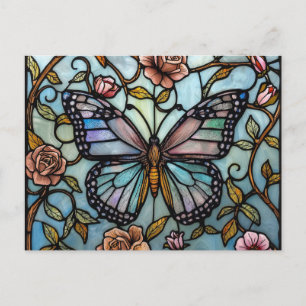 Carte Postale art de papillon bleu en verre antique 