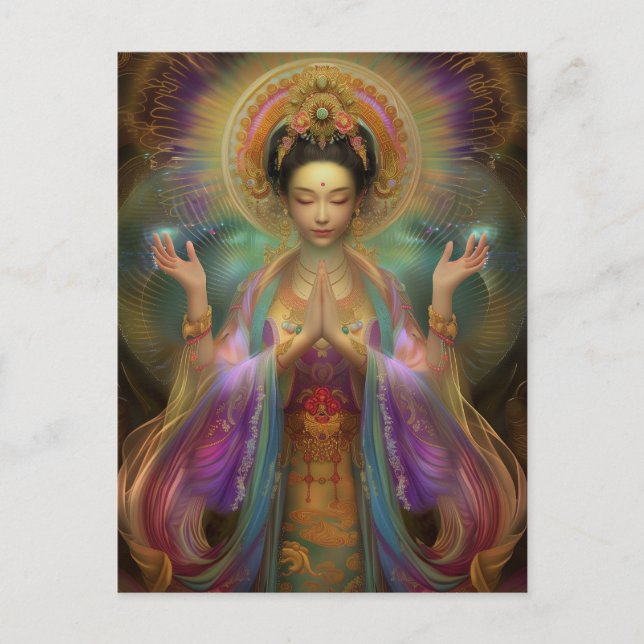 Carte Postale Art de prière de la déesse visionnaire Quan Yin (Devant)