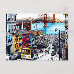 Carte Postale Art de style bande dessinée de San Francisco, Cali