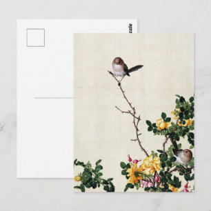 Carte Postale Art de style chinoiserie vintage avec rose jaune e