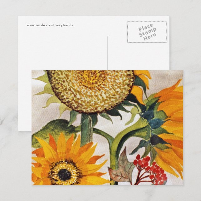 Carte Postale Art de tournesol de semis jaune orange (Devant / Derrière)
