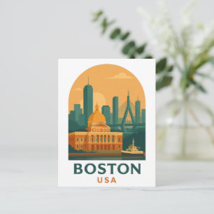 Carte Postale Art de ville rétro de voyage à Boston USA – Vintag