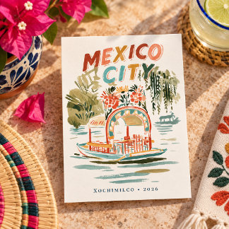 Carte Postale Art de voyage à l'aquarelle de Mexico City Xochimi