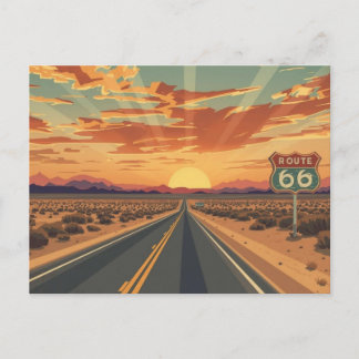 Carte Postale Art de voyage Route 66 Sunset Desert Road
