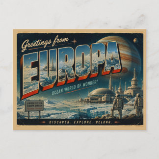 Carte Postale Art de voyage sur la Lune de Jupiter vintage