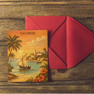 Carte Postale Art de voyage tropical vintage de Zanzibar