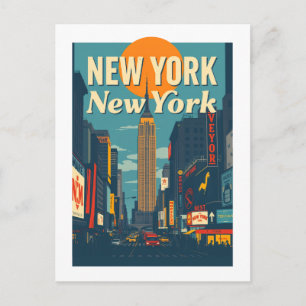 Carte Postale Art de voyage vintage du centre-ville de New York