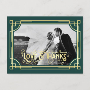 Carte Postale Art Déco Amour & Merci Gold Dark Green Merci