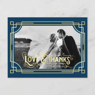 Carte Postale Art Déco Amour & Merci Gold Merci bleu foncé