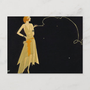 Carte Postale Art Déco Femme Fumer Cigarette