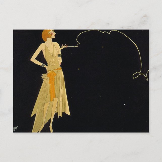 Carte Postale Art Déco Femme Fumer Cigarette (Devant)