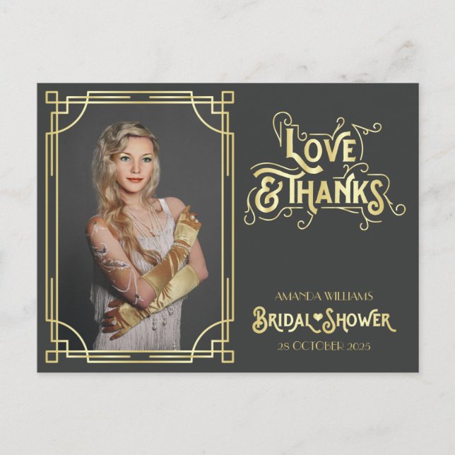 Carte Postale Art Déco Fête des mariées Amour et merci votre pho (Devant)