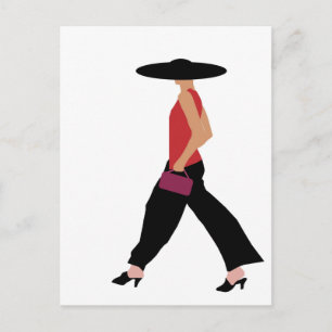 Carte Postale Art déco moderne fashion girl rouge noir