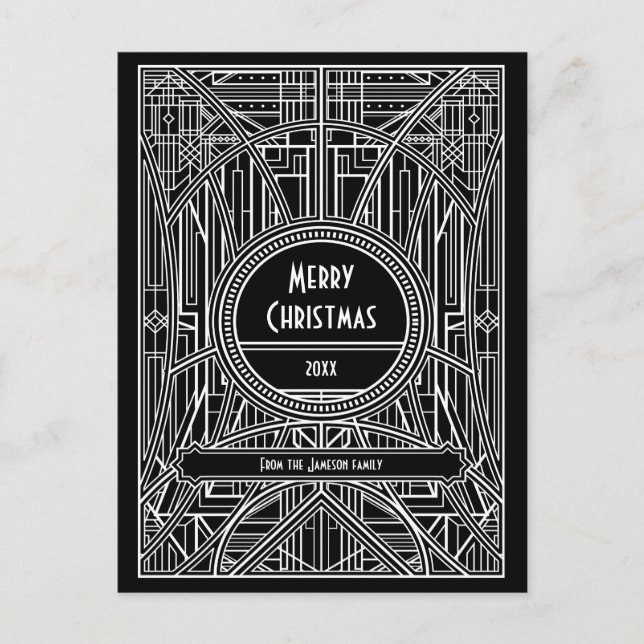 Carte Postale Art déco rétro noir et blanc Joyeux Noël (Devant)